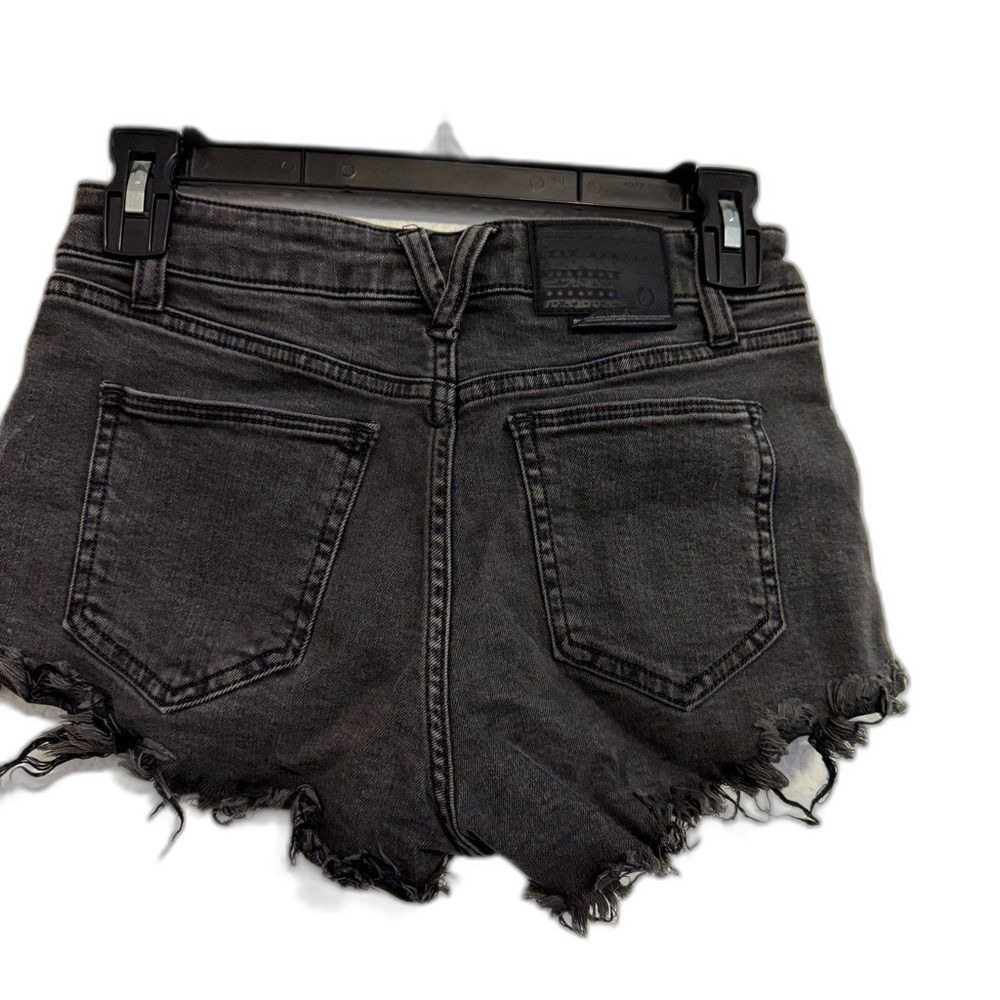 Volcom Black Jean Shorts Distressed Raw Hem sz 25 - Picture 3 of 4
